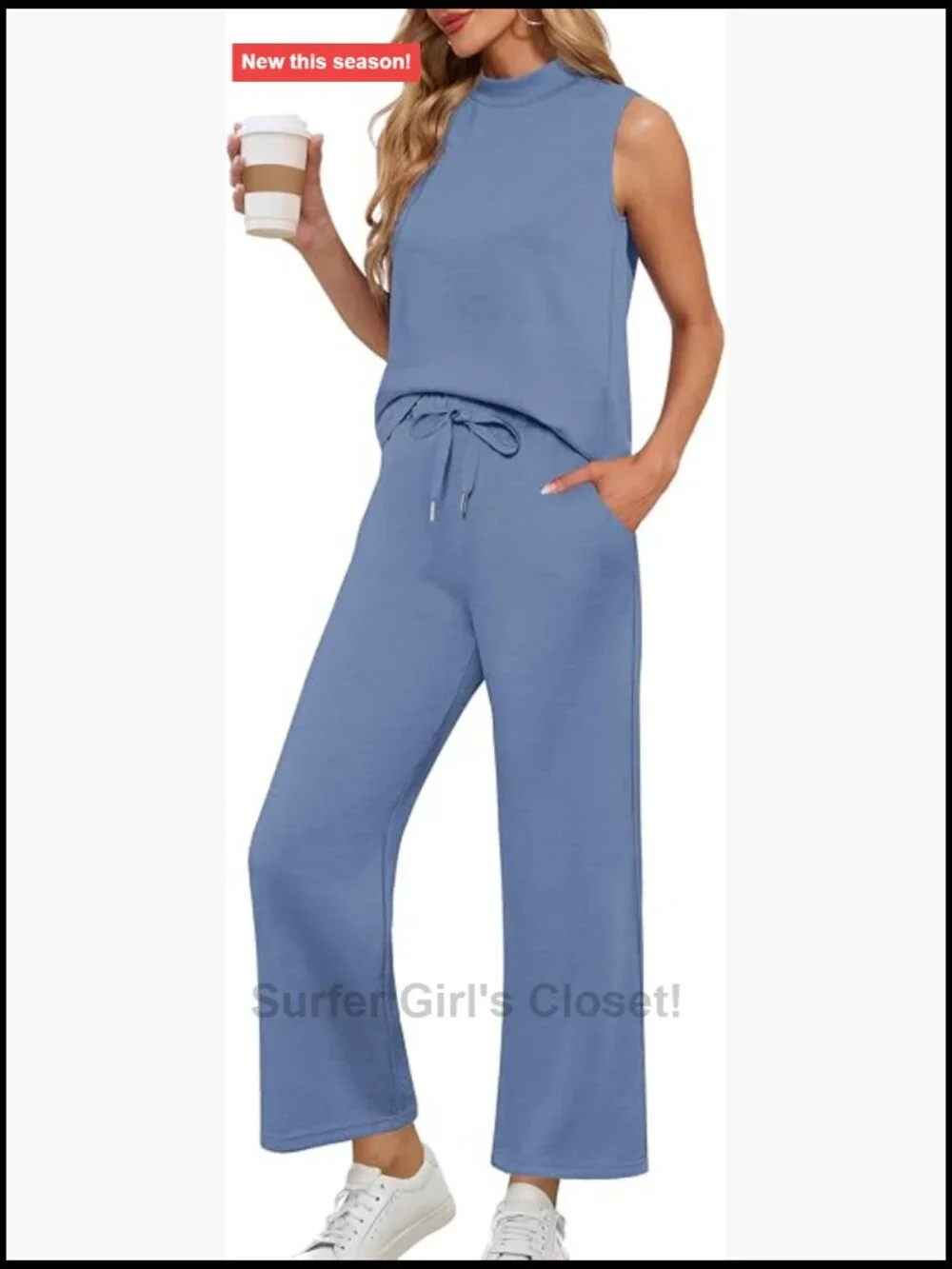 Mock Neck Sleeveless Crop Top & Wide Leg Pants Lounge Set